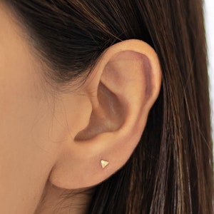 Minimalist Triangle Earrings,10K Gold Mini Triangle Earrings-Screw Back Earrings-Geometric Earrings-Tiny Triangle Studs-Second Hole Earrings