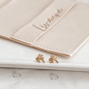 10K Gold Palm Tree Stud Earrings – Summer Piercing Studs - Festival Jewelry -Screw Back Hypoallergenic Studs - Dainty Ear Piercing