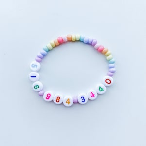 Personalized Kids Phone Number Stretch Seed Beaded Stacking Number Bead Bracelet - Custom safety toddler girls and boys bracelet gift