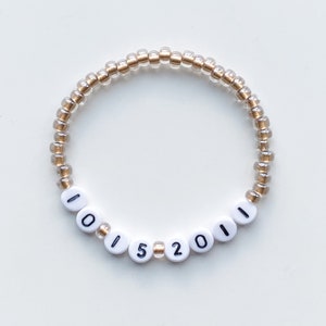 Custom gold beaded Anniversary Date, Birth Date, Special Date, Wedding Date, Number Bead Bracelet - Personalized Gift