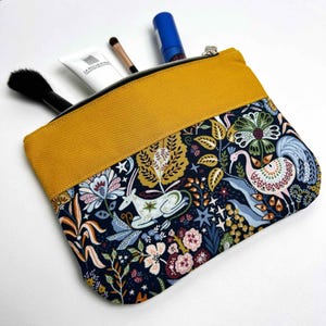 Borsa per cosmetici in cotone con animali della foresta, borse per cosmetici piatte, borsa da toilette in cotone, borsa per trucchi da viaggio in cotone floreale, regalo per lei