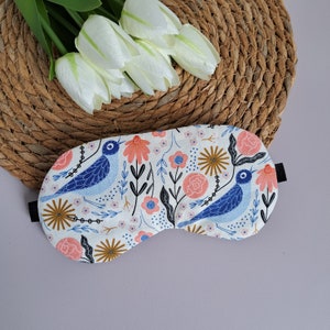 Eye Sleep Mask Blue Birds Soft Cotton Blackout Romantic Glamorous Nature Relax Organic Sleep Relaxation Mask