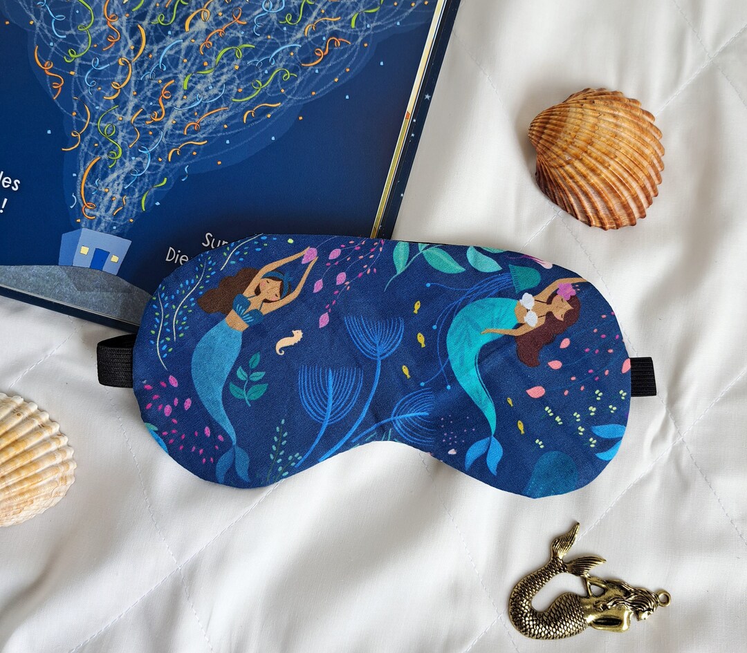 Sleep Mask Mermaid Blue Women Soft Eye Mask Travel Blackout Organic Cotton Pillow Relax Eye