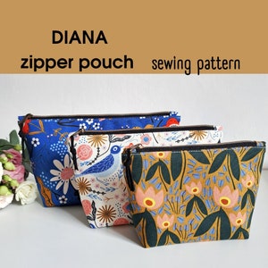 DIANA zipper pouch PDF Sewing Pattern, Instant download, Cosmetic Bag Pattern, Sewing Pouch, Sewing Tutorial, PDF Pattern