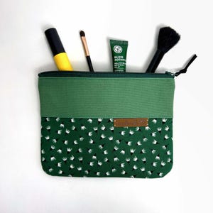Borsa cosmetica in cotone floreale verde, borse cosmetiche piatte, borsa da toilette in cotone, borsa cosmetica da viaggio, borsa per il trucco in cotone, regalo per lei