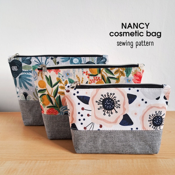 NANCY Cosmetic Bag PDF Sewing Pattern, Toiletry Bag Pattern, Instant download, Sewing Pouch, Sewing Tutorial, Bag Sewing Pattern, 3 cizes