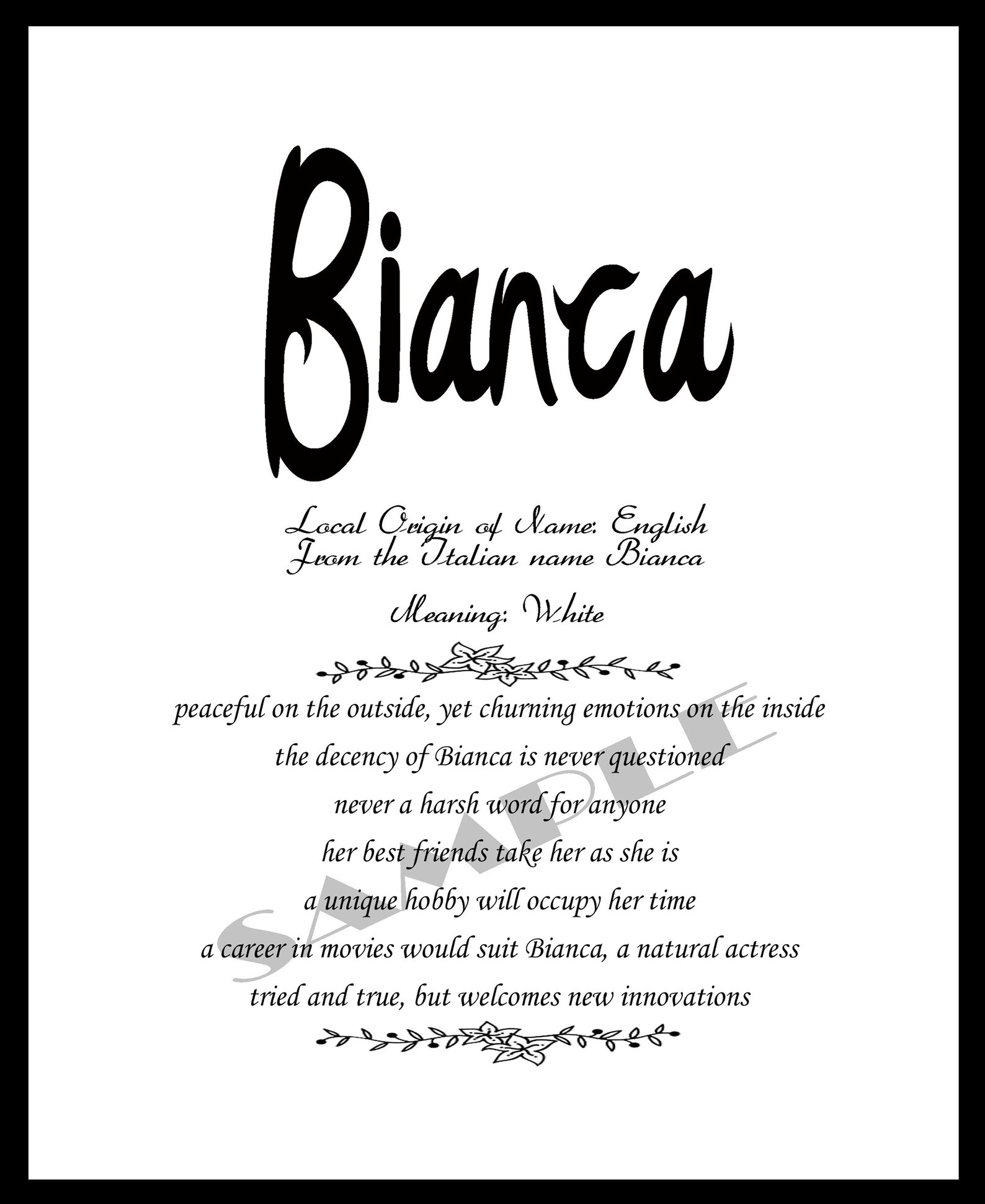 BIANCA Name Bedeutung Print/ Digitaler Download/BabyName Etsy