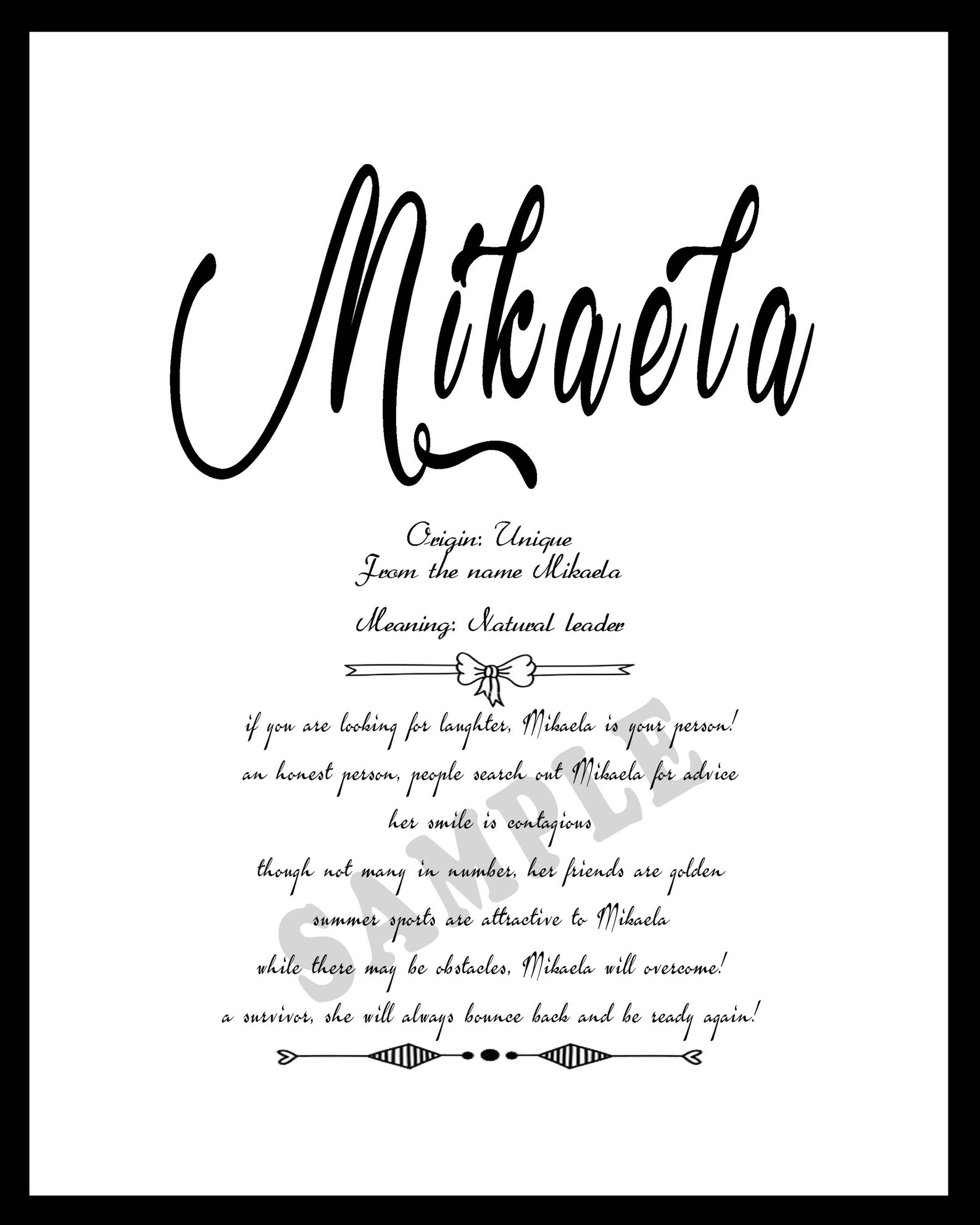 MIKAELA Name Meaning Print/ Digital Download/Baby Name Meaning | Etsy