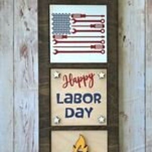 Labor Day Decor, Wood Frame, Leaning Ladder, Interchangeable Decorative Ladder, Tiles