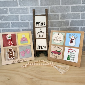 Wood Frame, Winter Decor, Christmas Gift, Leaning Ladder, Ladder, Interchangeable Ladder, Snowman, Stocking, Christmas Decor