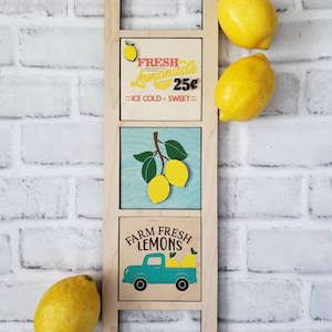 Wood frame, Leaning ladder, Decorative wood frame, Interchangeable ladder, Lemons, Lemon decor