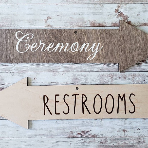 Directional Sign, Wooden Arrow Sign, Wood Wedding Sign, Restroom Sign, Wedding Decor