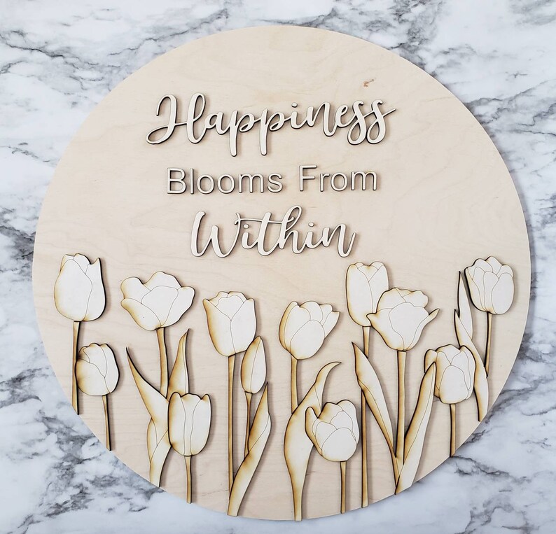 Flower Sign Round Door Hanger Hello Spring DIY Spring Sign DIY Tulip Sign Boot Sign