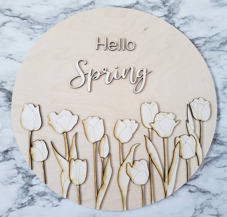 Flower Sign Round Door Hanger Hello Spring DIY Spring Sign DIY Tulip Sign Boot Sign