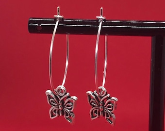 Y2K Silber Schmetterling Creolen | Ästhetisches skurriles Geburtstagsgeschenk für Frauen, Freundin, Tochter, Freundin, Schwester, Weihnachten, für Sie
