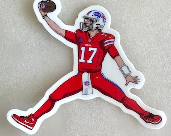 Josh Allen Red Buffalo Jumpman 3” Die Cut Sticker Hydroflask Waterproof, Custom Nike Air Jordan Parody Style Buffalove WNY 716 QB Hurdle