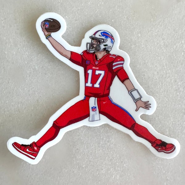 Josh Allen Red Buffalo Jumpman 3” Die Cut Sticker Hydroflask Waterproof, Custom Nike Air Jordan Parody Style Buffalove WNY 716 QB Hurdle