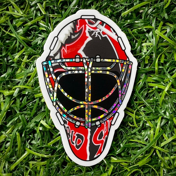 Marty Biron Mask Cartoon, Buffalo Hockey Custom 3” Die Cut Sticker, Sabres Fans, 90’s Pop Art Goathead Goalie, Hydroflask Decal Dis or Dat