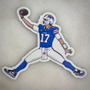 Buffalo Bills 2025 Blå Hemmatröja Josh Allen Magnet 7,5 cm Die Cut Pop Art Mafia Anpassad MVP Pro Bowl Mashup Crossover Air Jordan