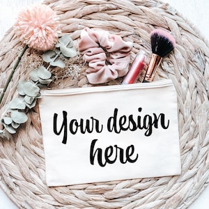 Natural Cosmetic Bag Mockup | Boho Cosmetic Bag Mockups | Natural Makeup Bag Mockup | Jewelry Bag Mockup