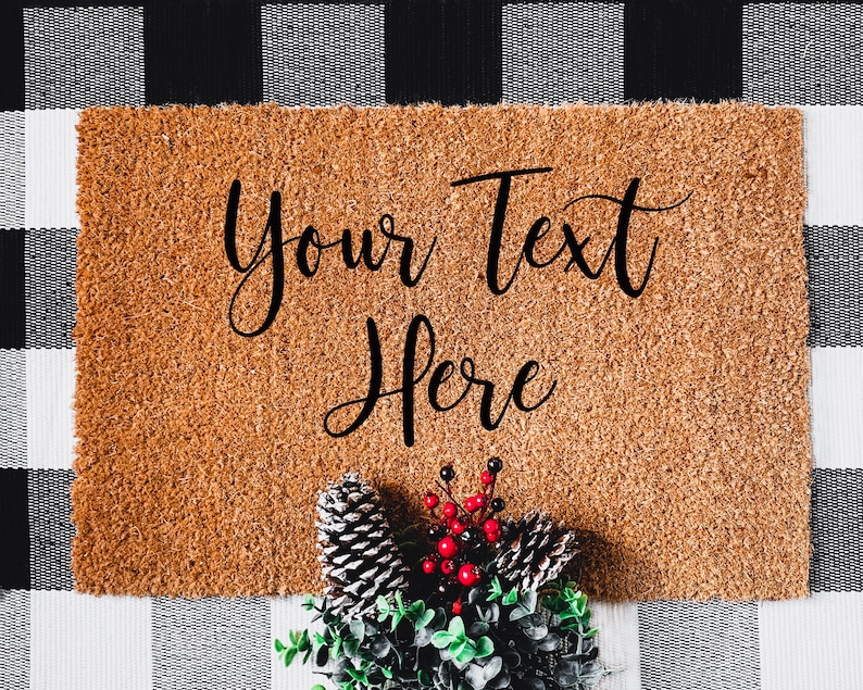 Christmas Black and White Plaid Doormat Mockup Buffalo Plaid Etsy
