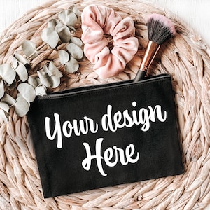 Black Cosmetic Bag Mockup | Cosmetic Bag Mockups | Black Makeup Bag Mockup | Jewelry Bag Mockup | Styled Stock Photography