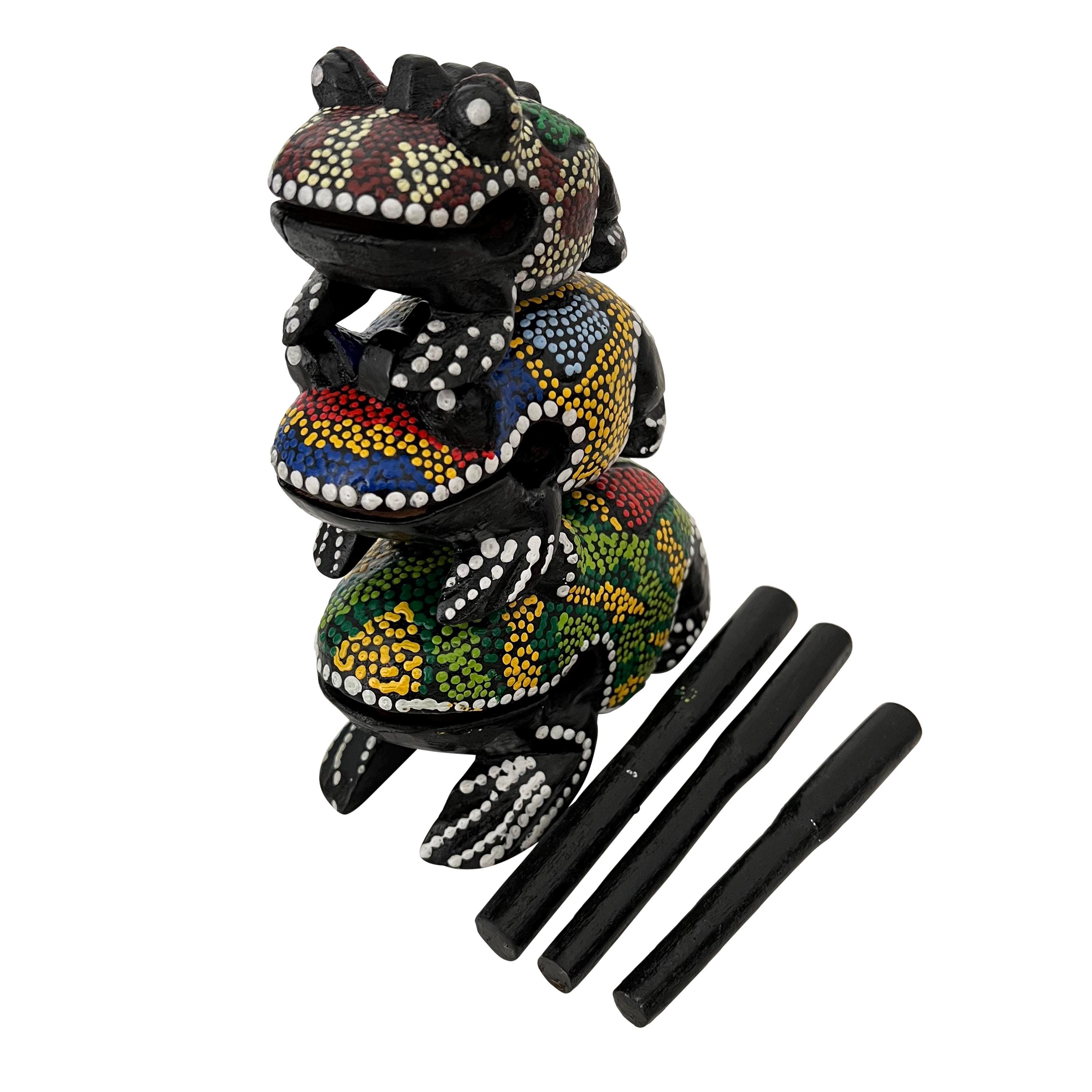 Guiro Rasp Set of 3 Hand Painted Wood Frog Guiro Rasps - Percussion Instrument ...