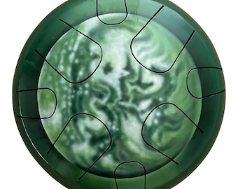 Green Earth Designer Steel Tongue Drum - 10", Free Bag and Mallets by World Percussion USA - Choose from 7 tuning scales