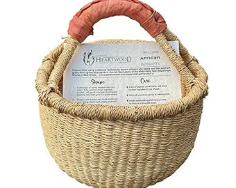 Deluxe Small Round Natural African Basket - Small 10" - from market women in Bolgatanga, Ghana with AHP - GBSRN-F (Flat-packed)