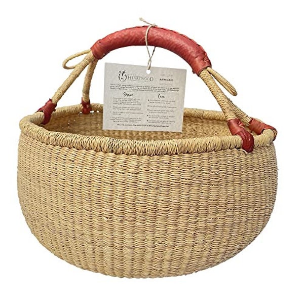 Deluxe Round Natural African Basket - Large 16" Round - by market women in Bolgatanga, Ghana with AHP - GBLRN (Flat-packed)