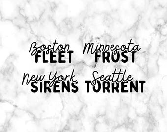 PWHL American Teams Vinyl Decal Stickers // Professional Women's Hockey, Minnesota Frost, Boston Fleet, Seattle Torrent, New York Sirens