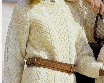 Family Classic Fisherman's Aran Cable Pullover Sweater PDF Knitting Pattern