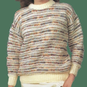 Garter Ridge Stitch Pullover Two Color Knitting Pattern - 1980s/1990s Vintage Retro Knit Pattern