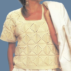 Granny Square Crop Top • 1980s 1990s 2000s  - Womens Crochet PDF Pattern