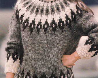 Icelandic Fair Isle Pullover Classic Knitting Pattern PDF