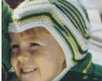 6-8 Yrs Knit Bonnet Hat with Chevron Edge Classic Knitting Pattern for Children