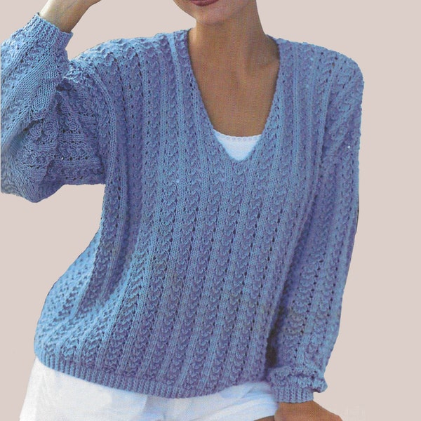 Textured Stripe V Neck Pullover Sweater PDF Knitting Pattern