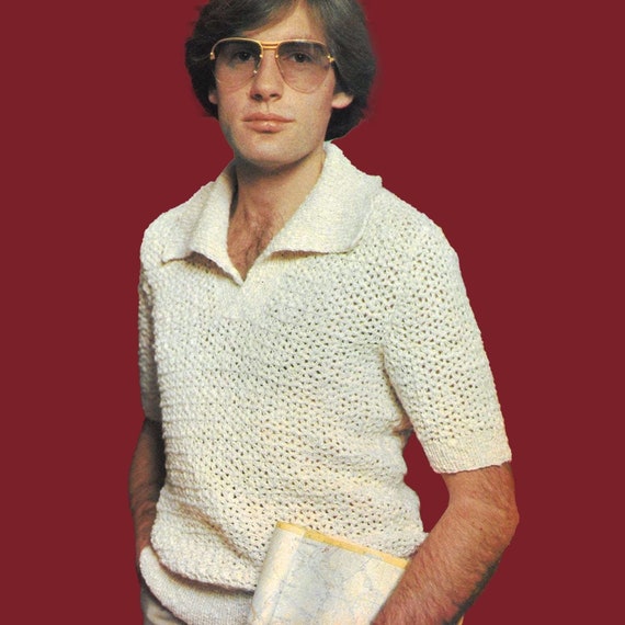 Crochet Polo Shirt • Mens 1960s 1970s 1980s Contemporary Knitting PDF Pattern