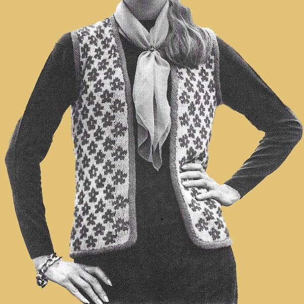 110 - Flower Power Knit Vest Knitting Pattern (Women's Ladies)