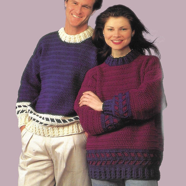 Arrowhead Border Crochet Pullover Sweater for Men and Ladies - Crochet Pattern 1980s/1990s/2000s Retro Vintage Pattern Cropped or Long