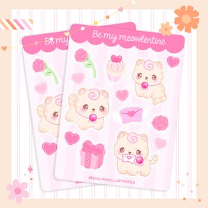 Feuille d'autocollants Sois mon miaou ~ Feuille d'autocollants chat mignon ~ Autocollants roses
