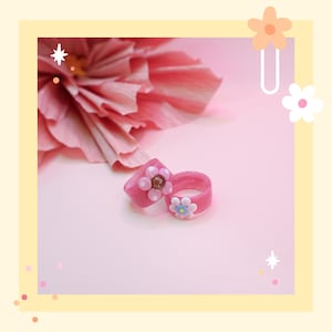 Handmade Pink Glass Flower Rings – Cute Floral Statement Jewelry – Unique Girly Accessories