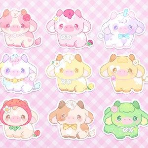 Cute cow stickers ~ Pastel stickers - Kawaii glitter stickers