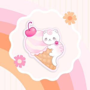 Sticker glace mignon ~ Sticker chat kawaii ~ Sticker vinyle scintillant