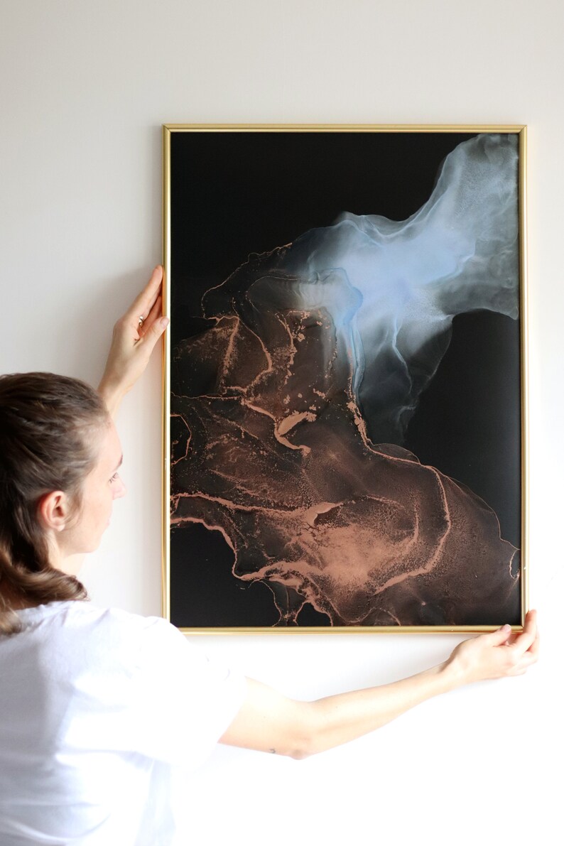 Original alcohol ink art FİRE and İCE on black yupo paper for Etsy