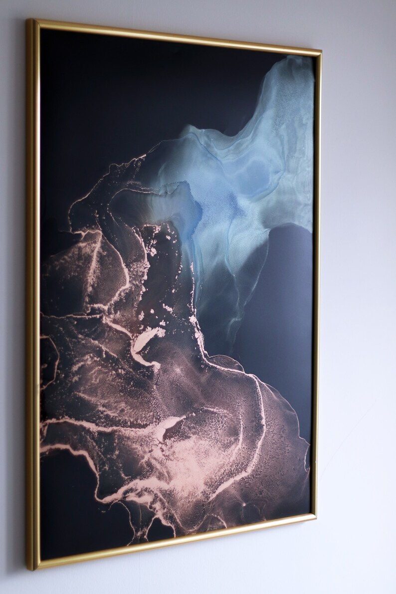 Original alcohol ink art FİRE and İCE on black yupo paper for Etsy