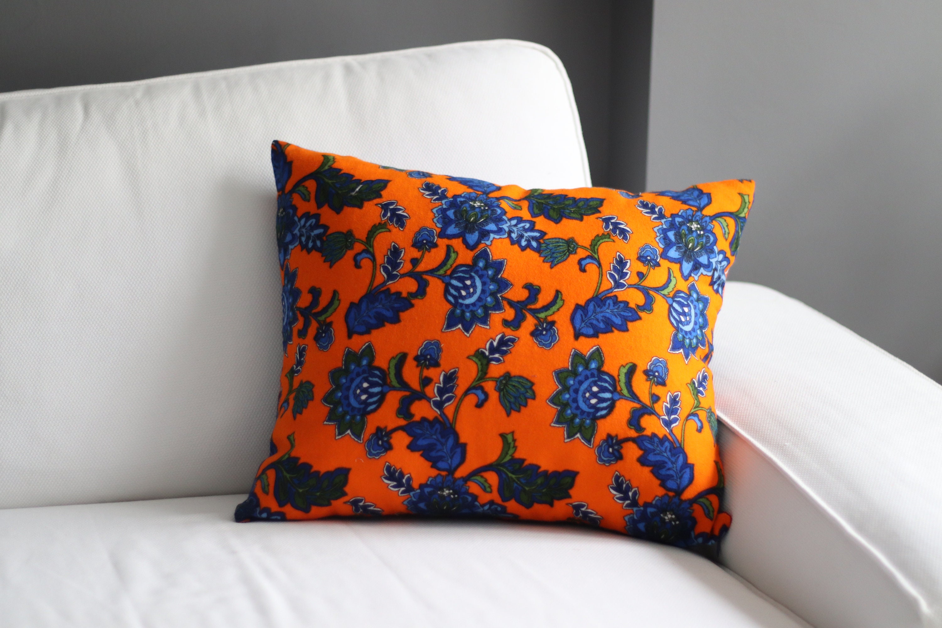 Handmade pazen cushion orange and blue color Etsy