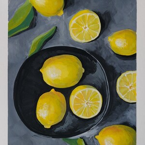 Lemon Painting, Original Gouache, 5&quot;×7&quot; On Watercolor Paper