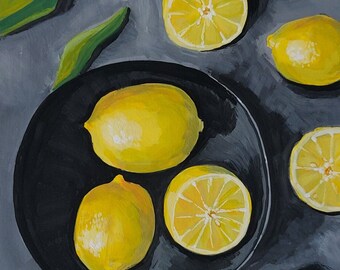 水彩画　limone Lemon Painting, Original Gouache, 5