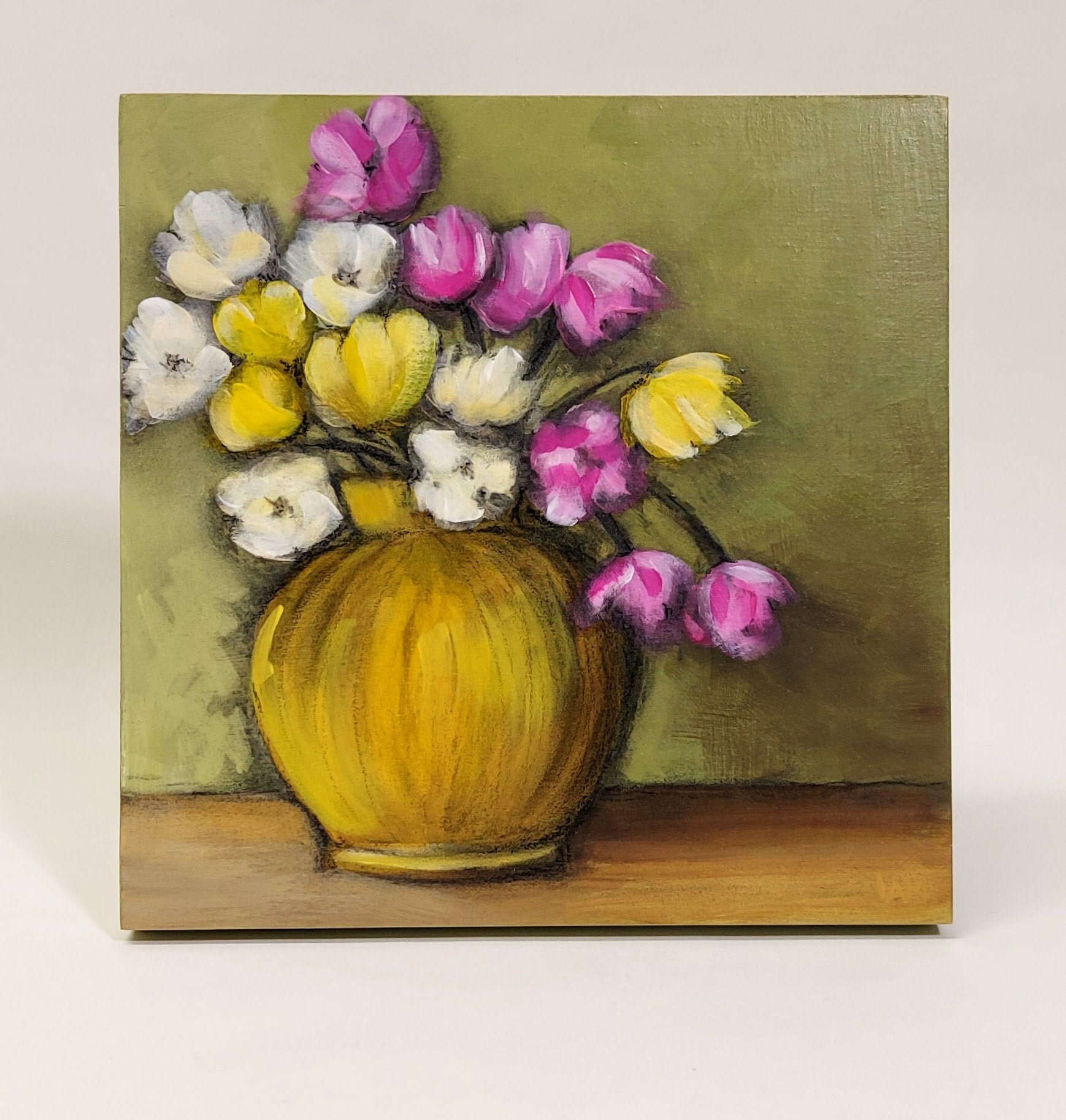 Flowers Acrylic Painting Original Wood Panel Canvas Floral Etsy UK